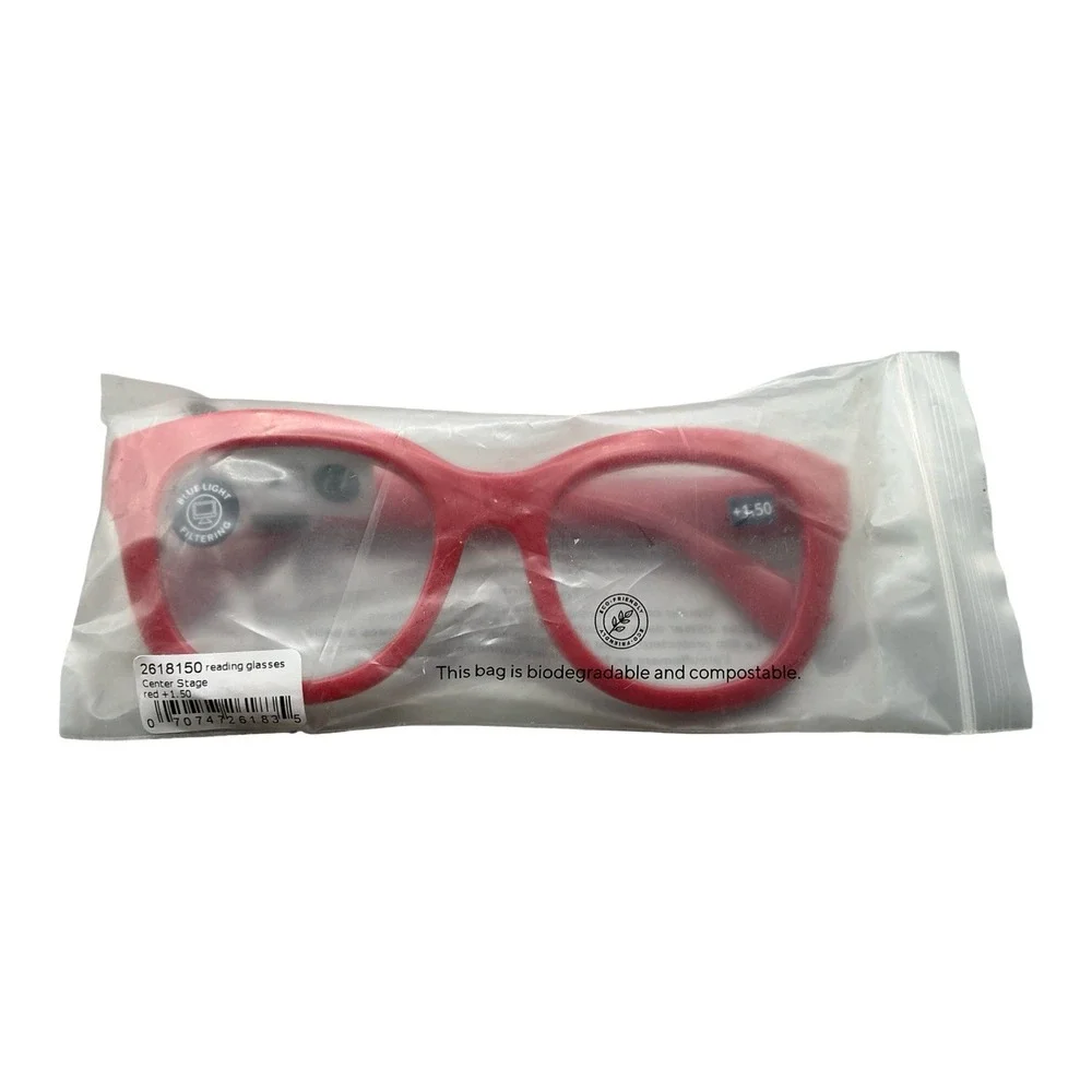 Peepers Center Stage Red Reading Glasses +1.50 Blue Light Filtering 2618